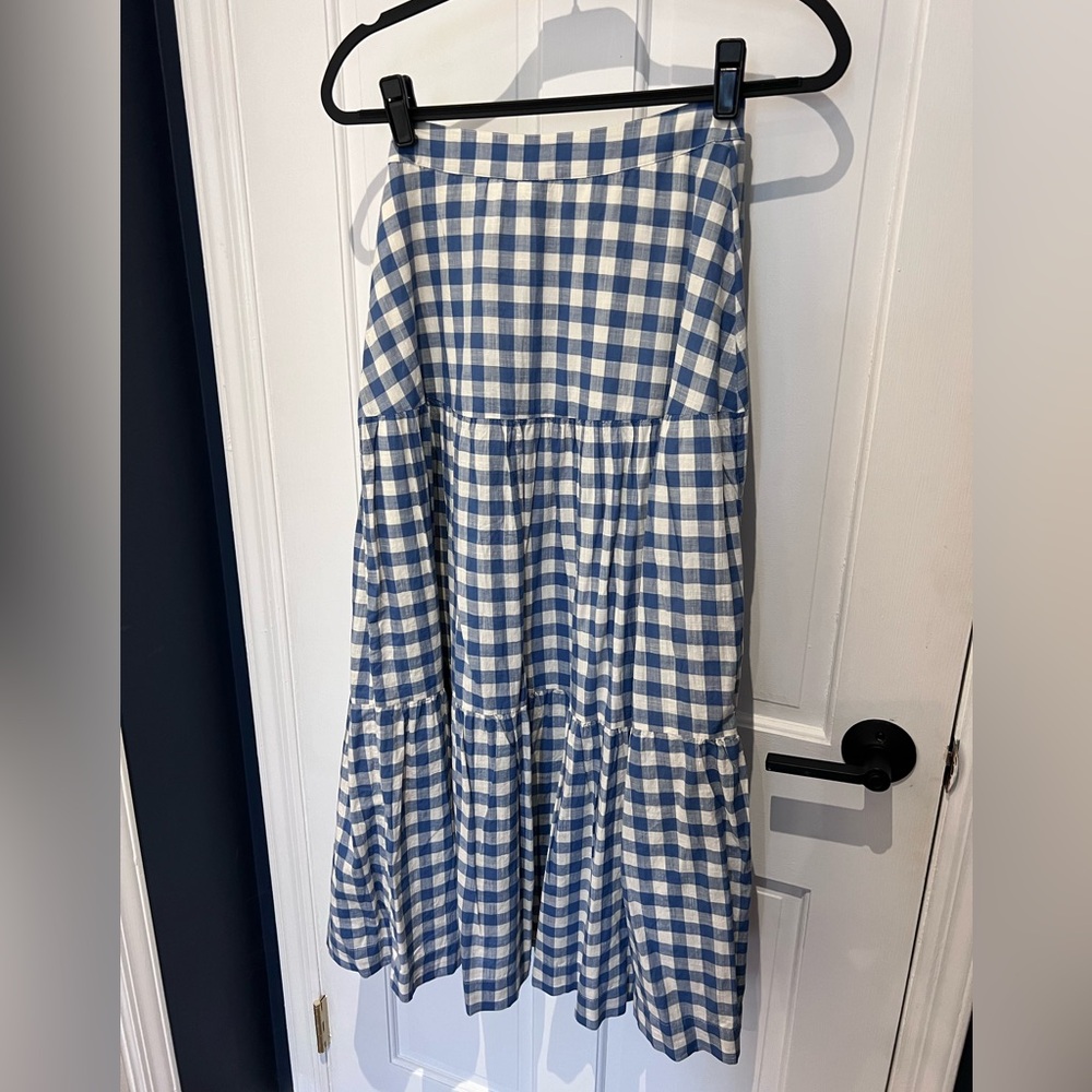 GAP Blue Gingham Tiered Midi Skirt, Size 2. NWT